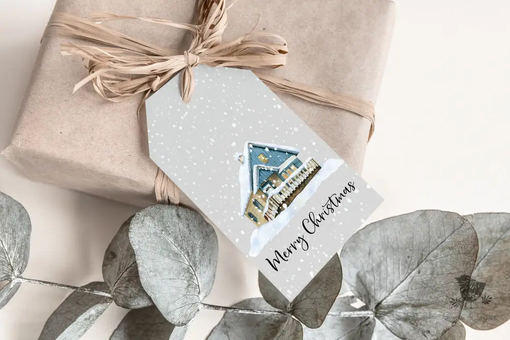 Cozy Blue Cabin Christmas gift tag - Premium Craft Supplies & Tools > Party & Gifting > Labels, Stickers & Tags > Tags from Sugar and Spice Invitations - Just $26! Shop now at Sugar and Spice Paper