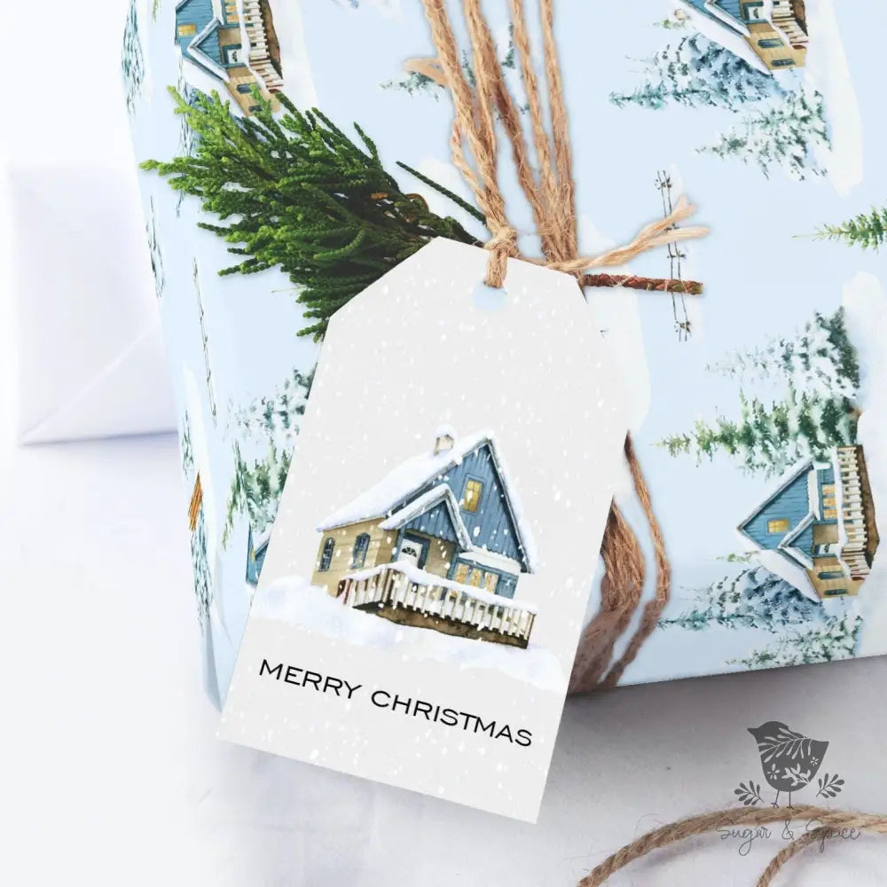 Cozy Blue Cabin Christmas gift tag - Premium Craft Supplies & Tools > Party & Gifting > Labels, Stickers & Tags > Tags from Sugar and Spice Invitations - Just $26! Shop now at Sugar and Spice Paper