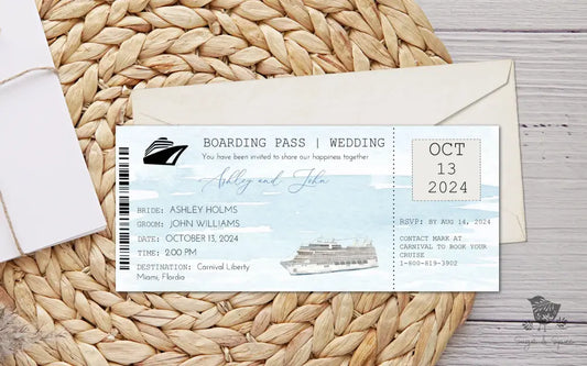 Cruise Wedding Boarding Pass Ticket Wedding Invitation - Premium Paper & Party Supplies > Paper > Invitations & Announcements > Invitations from Sugar and Spice Invitations - Just $2.10! Shop now at Sugar and Spice Paper