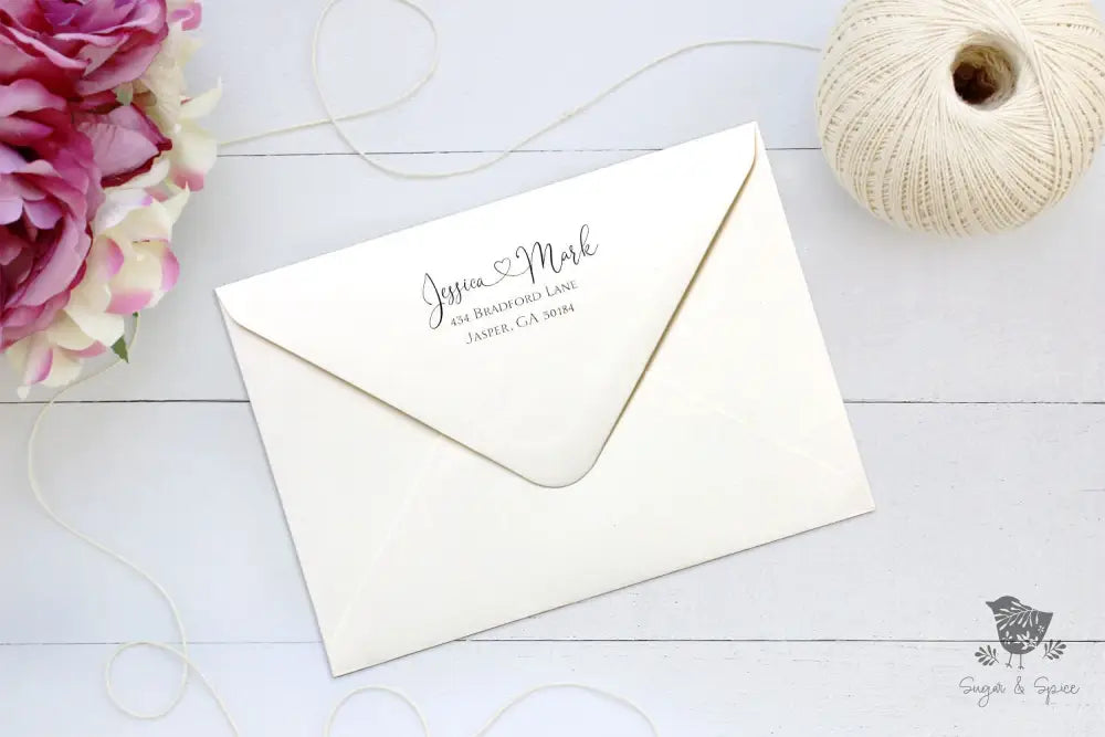 Cursive Heart Address Stamp Self Inking - Premium Craft Supplies & Tools > Stamps & Seals > Stamps from Sugar and Spice Invitations - Just $38! Shop now at Sugar and Spice Paper