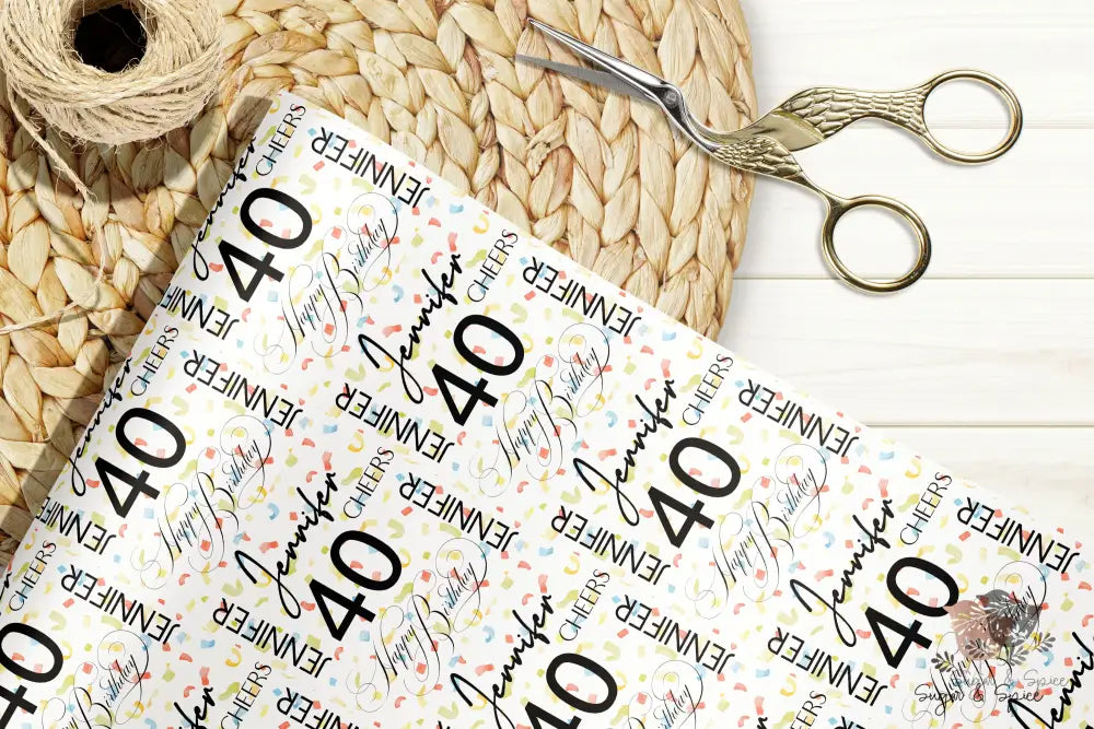 Custom Name and Age Birthday Wrapping Paper - Premium Craft Supplies & Tools > Party & Gifting > Packaging & Wrapping from Sugar and Spice Invitations - Just $26.10! Shop now at Sugar and Spice Paper
