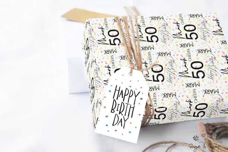 Custom Name and Age Birthday Wrapping Paper - Premium Craft Supplies & Tools > Party & Gifting > Packaging & Wrapping from Sugar and Spice Invitations - Just $26.10! Shop now at Sugar and Spice Paper