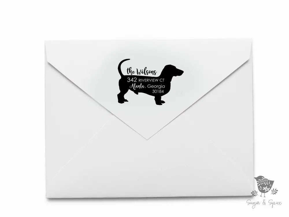 Dachshund Dog Self Inking Address Stamp - Premium Craft Supplies & Tools > Stamps & Seals > Stamps from Sugar and Spice Invitations - Just $40! Shop now at Sugar and Spice Paper