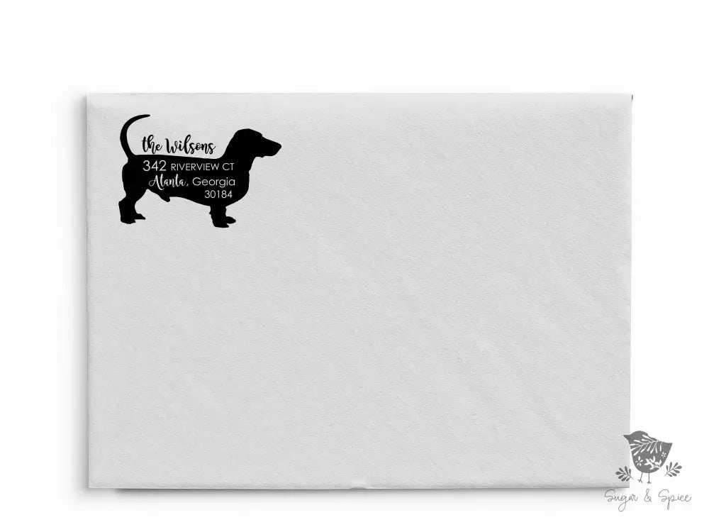 Dachshund Dog Self Inking Address Stamp - Premium Craft Supplies & Tools > Stamps & Seals > Stamps from Sugar and Spice Invitations - Just $40! Shop now at Sugar and Spice Paper