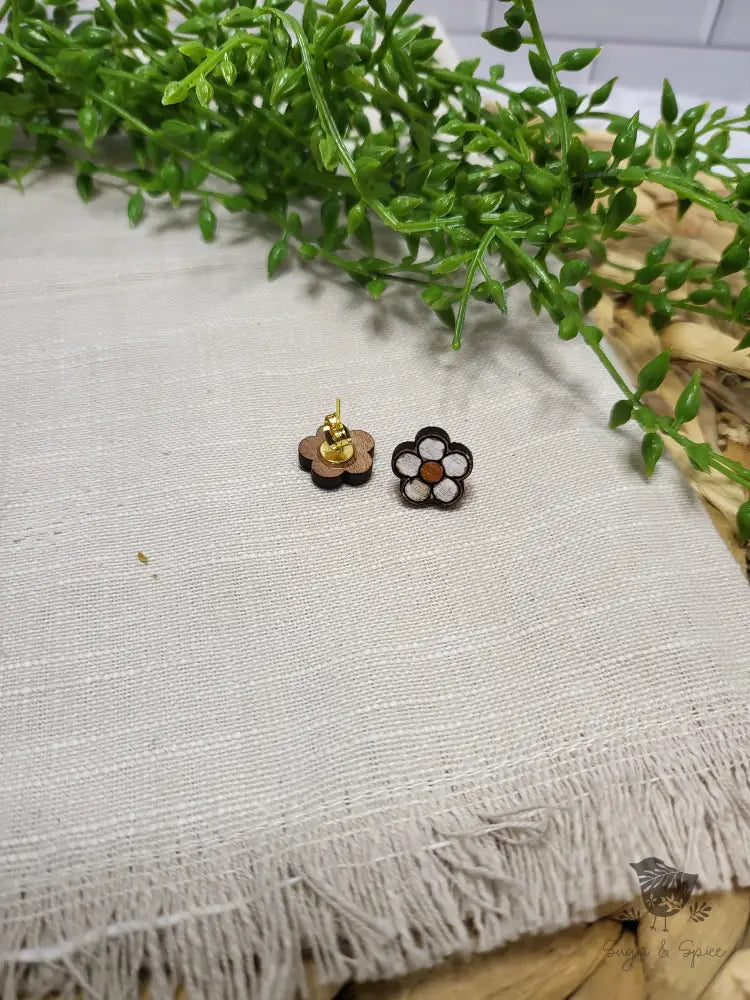 Daisy Flower Boho Wood Stud Earrings - Premium  from Sugar and Spice Invitations - Just $6! Shop now at Sugar and Spice Paper