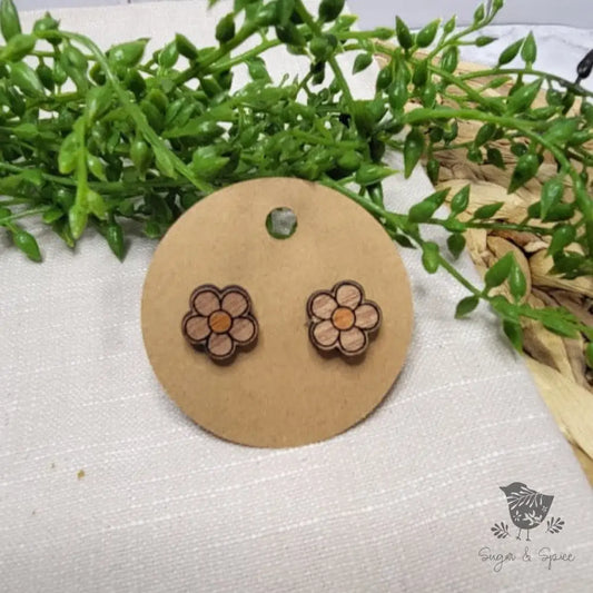 Daisy Flower Wood Stud Earrings
