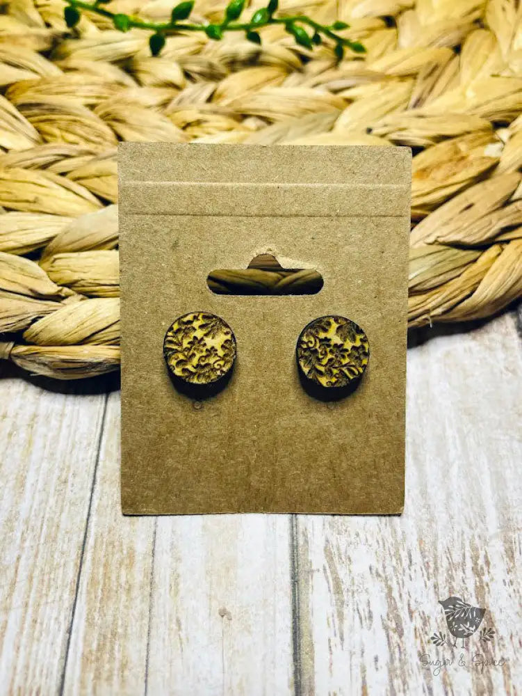 Damask Flower Wood Stud Earrings - Premium  from Sugar and Spice Invitations - Just $6! Shop now at Sugar and Spice Paper