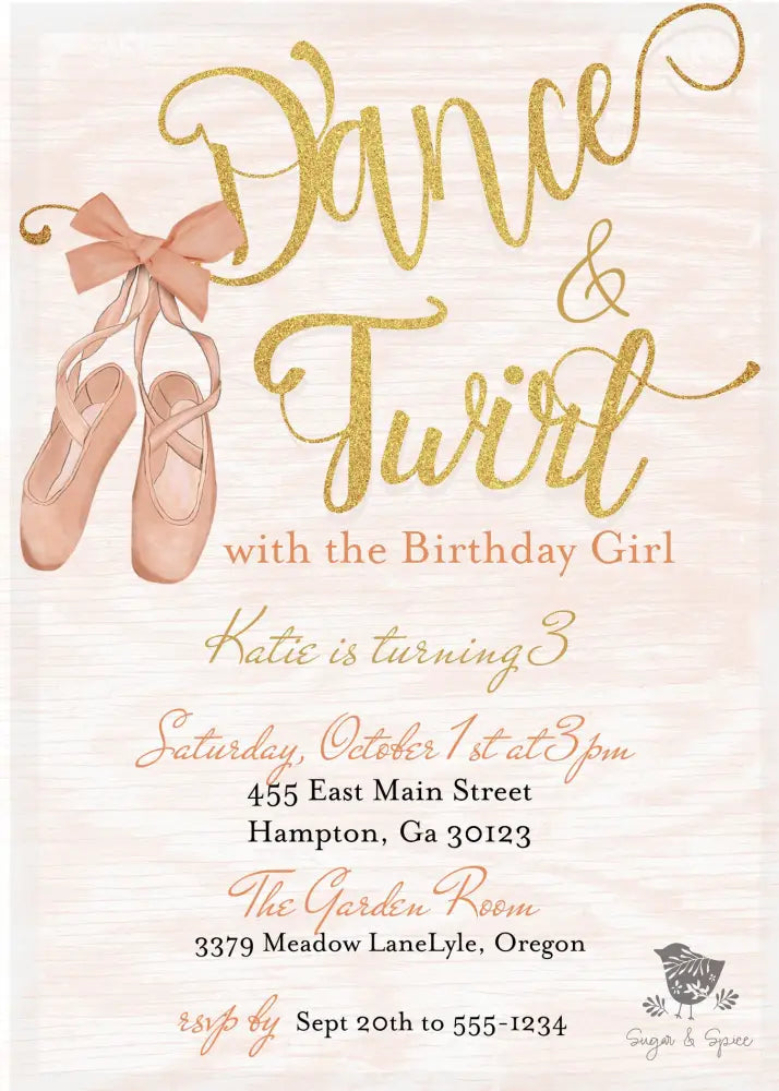 Dance and Twirl Pink Bow Coquette Ballerina Birthday Invitation - Premium Digital File from Sugar and Spice Invitations - Just $1.95! Shop now at Sugar and Spice Paper