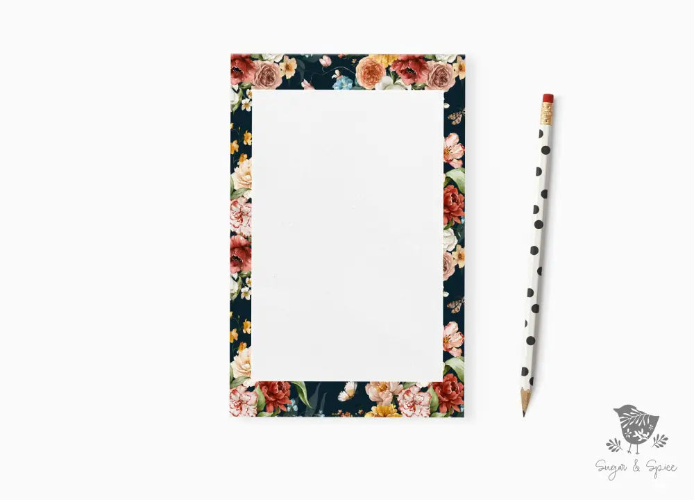 Dark Navy Floral Notepad - Premium Paper & Party Supplies > Paper > Stationery > Notepads from Sugar and Spice Invitations - Just $14! Shop now at Sugar and Spice Paper