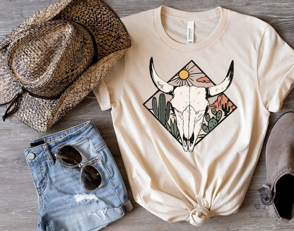 Desert Cow Skull T-Shirt - Premium T-Shirt from Printify - Just $24.87! Shop now at Sugar and Spice Paper