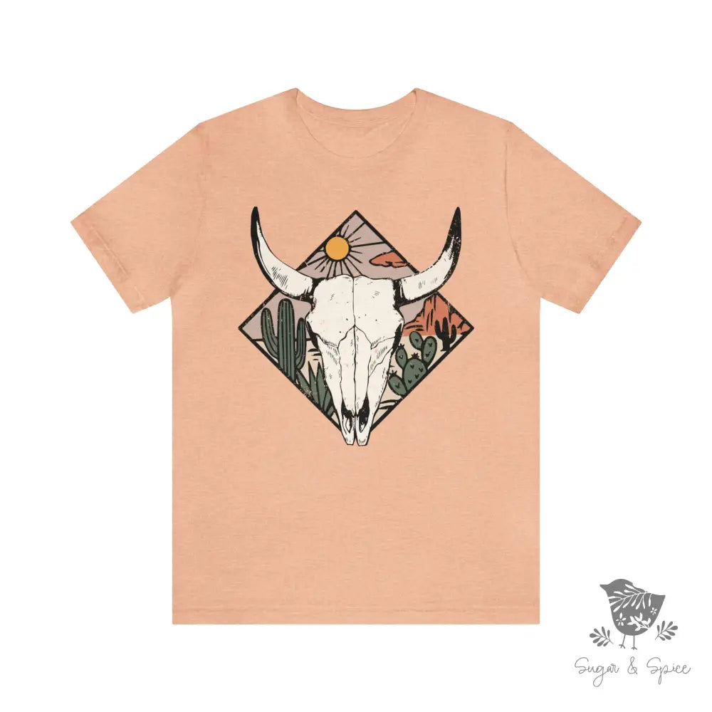 Desert Cow Skull T-Shirt Heather Peach / S