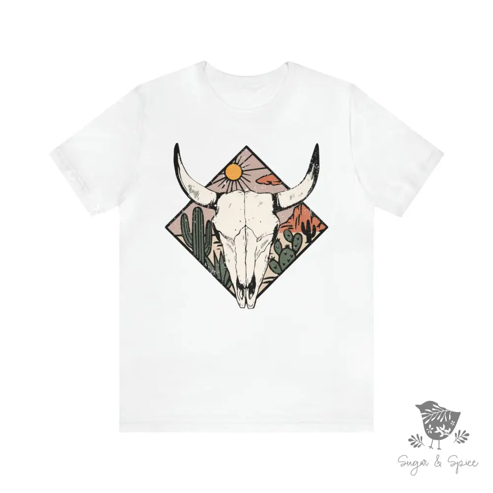 Desert Cow Skull T-Shirt White / S