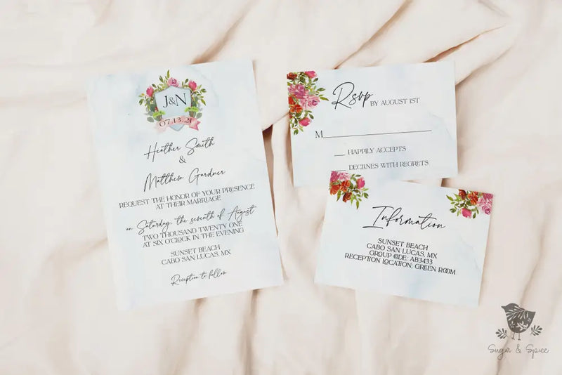 Destination Watercolor Monogram Wedding Invitation Suite - Premium  from Sugar and Spice Invitations - Just $2.15! Shop now at Sugar and Spice Paper