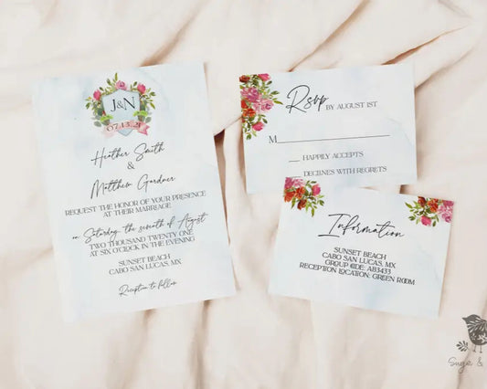 Destination Watercolor Monogram Wedding Invitation Suite - Premium  from Sugar and Spice Invitations - Just $2.15! Shop now at Sugar and Spice Paper