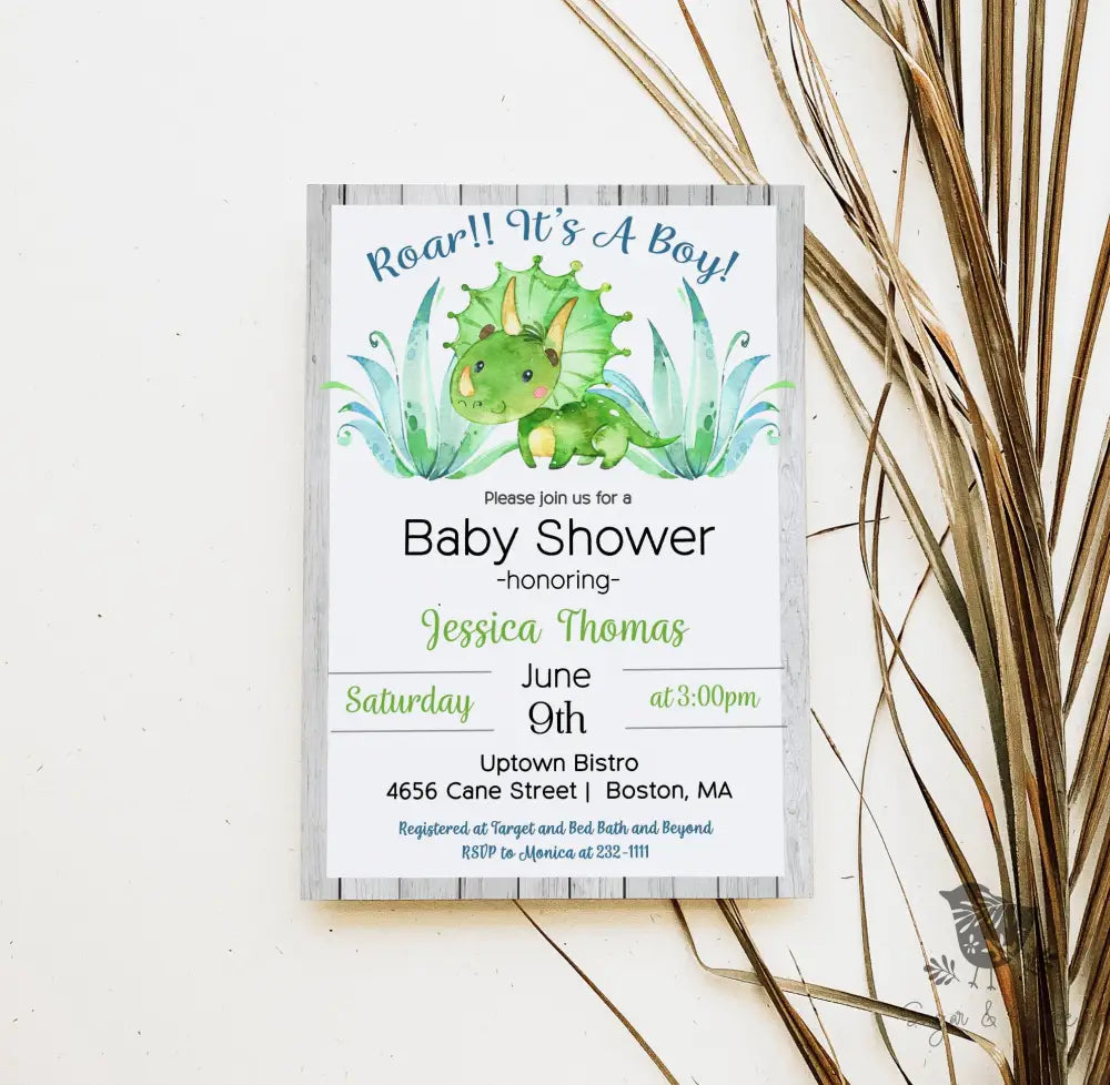 Dinosaur Baby Shower Invitation - Premium  from Sugar and Spice Invitations - Just $1.95! Shop now at Sugar and Spice Paper