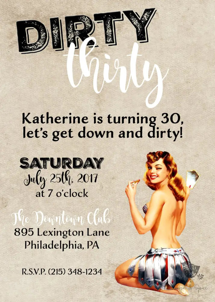 Dirty Thirty 30Th Adult Birthday Invitation Digital File