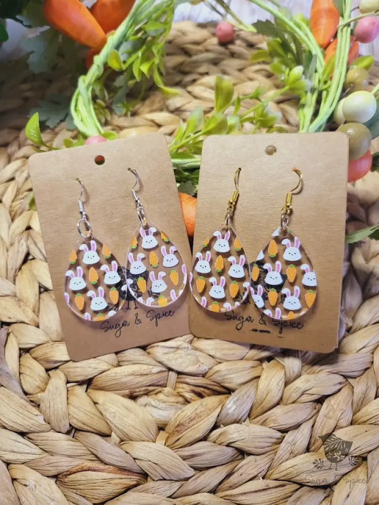 Easter Bunny and Carrots Acrylic Earrings - Premium  from Sugar and Spice Invitations - Just $11.25! Shop now at Sugar and Spice Paper
