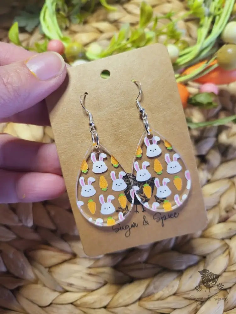 Easter Bunny and Carrots Acrylic Earrings - Premium  from Sugar and Spice Invitations - Just $11.25! Shop now at Sugar and Spice Paper