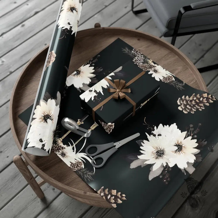 Elegant Black Floral Wrapping Paper Roll Home Decor
