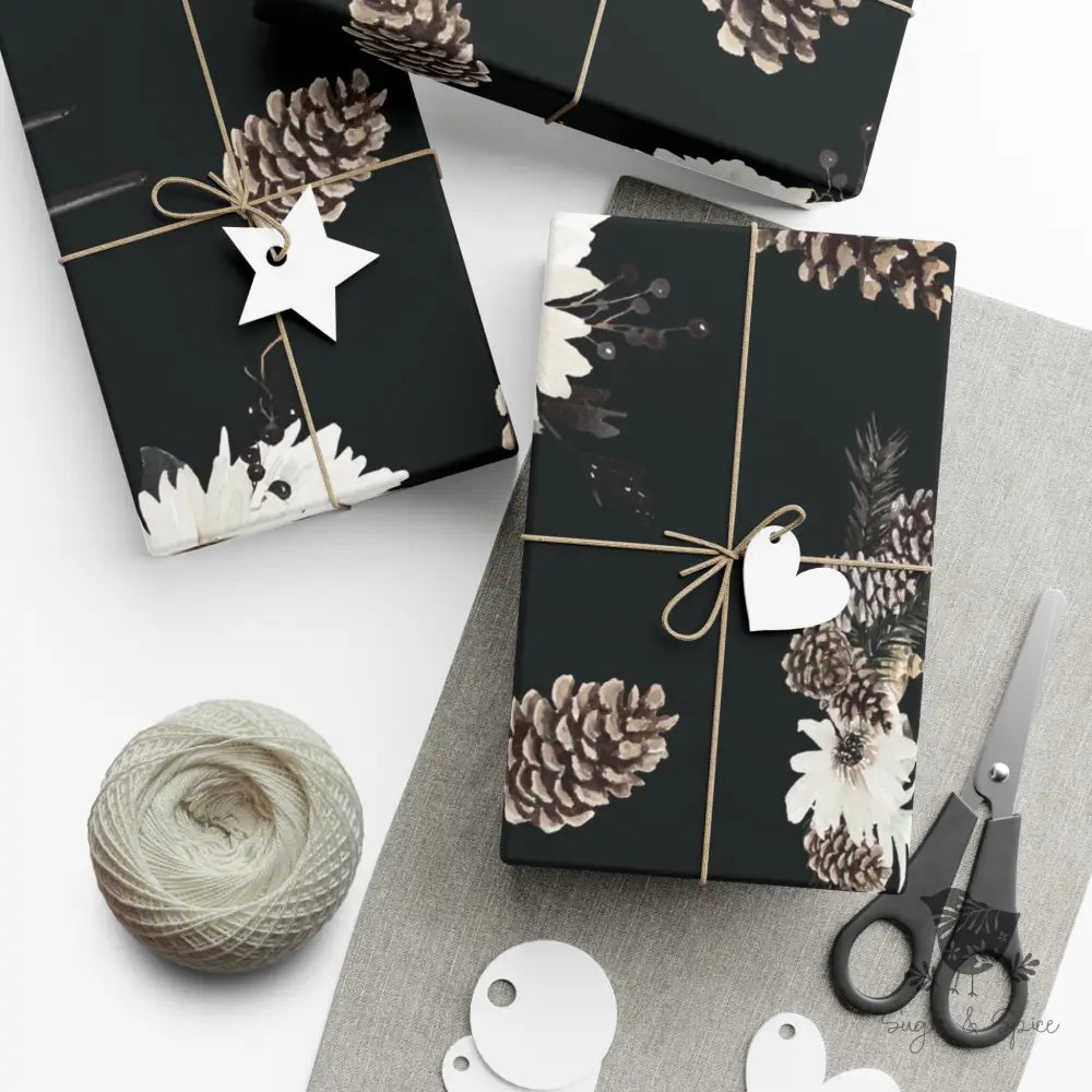 Elegant Black Floral Wrapping Paper Roll - Premium Home Decor from Printify - Just $26.10! Shop now at Sugar and Spice Paper