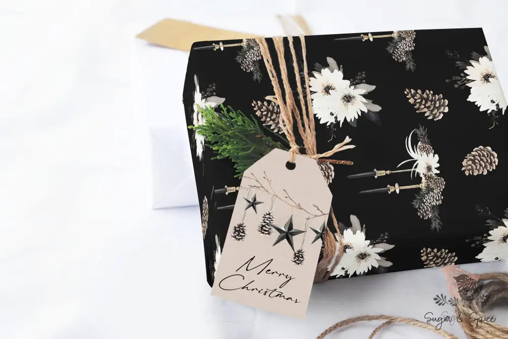 Elegant Black Floral Wrapping Paper Roll - Premium Home Decor from Printify - Just $26.10! Shop now at Sugar and Spice Paper