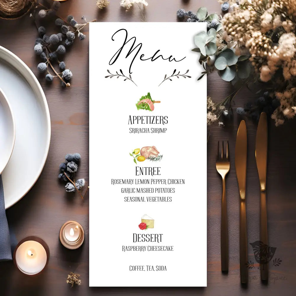 Elegant Dinner Menu - Premium  from Sugar and Spice Invitations - Just $1.95! Shop now at Sugar and Spice Paper