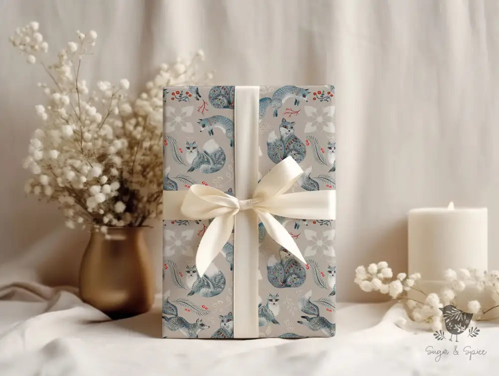 Elegant Fox Christmas Wrapping Paper Roll Home Decor