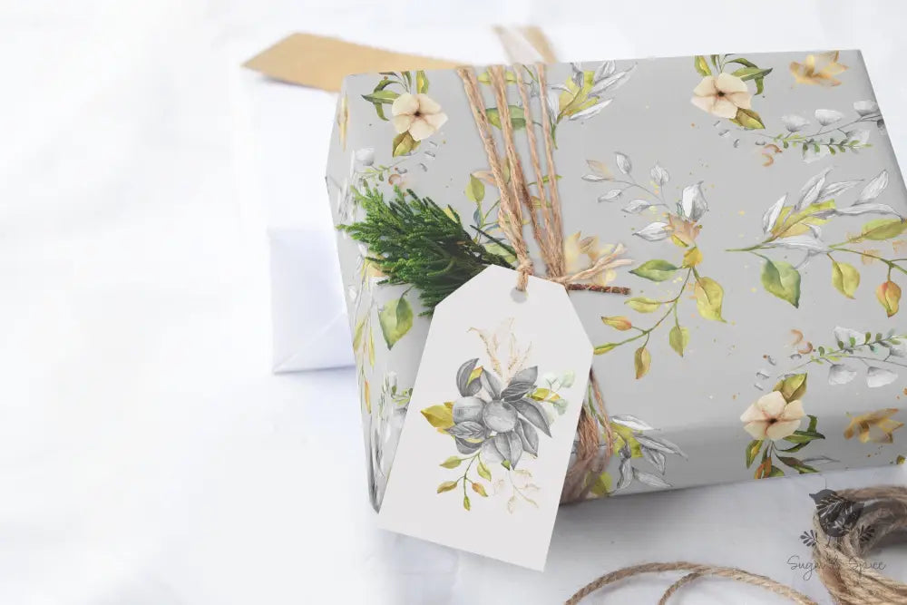 Elegant Greenery Silver Wrapping Paper Craft Supplies & Tools > Party Gifting Packaging
