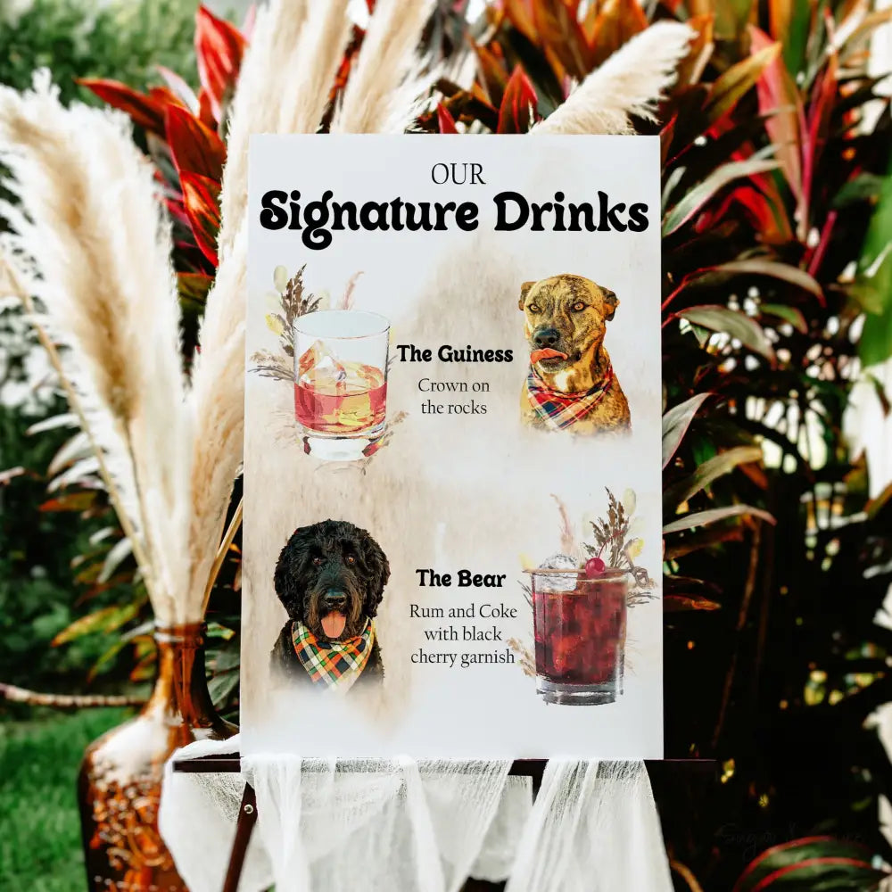 Elegant Pampas Grass Pet Signature Drink Sign - Premium  from Sugar and Spice Invitations - Just $25! Shop now at Sugar and Spice Paper