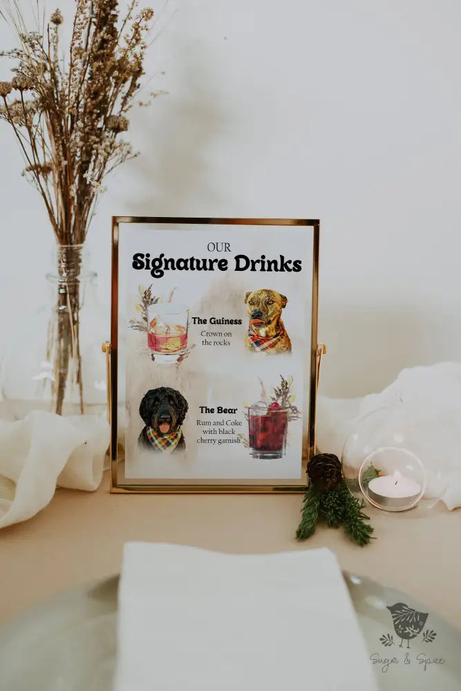 Elegant Pampas Grass Pet Signature Drink Sign