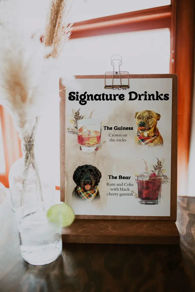 Elegant Pampas Grass Pet Signature Drink Sign - Premium  from Sugar and Spice Invitations - Just $25! Shop now at Sugar and Spice Paper