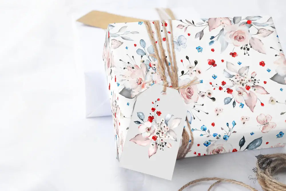 Elegant Red and Blue Blooms Wrapping Paper - Premium Craft Supplies & Tools > Party & Gifting > Packaging & Wrapping from Sugar and Spice Invitations - Just $26.10! Shop now at Sugar and Spice Paper