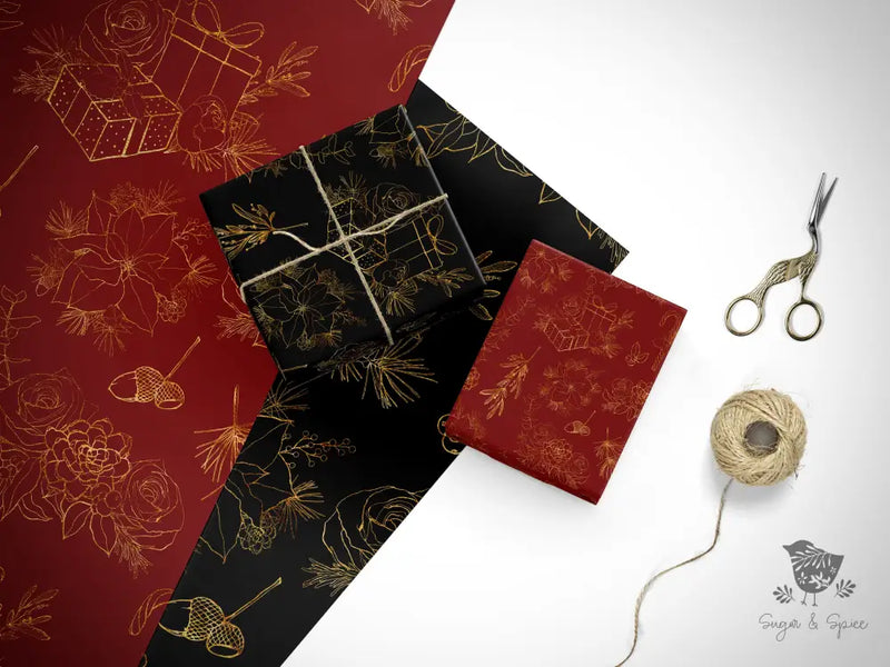 Elegant Red and Gold Christmas Wrapping Paper - Premium Craft Supplies & Tools > Party & Gifting > Packaging & Wrapping from Sugar and Spice Invitations - Just $26.10! Shop now at Sugar and Spice Paper