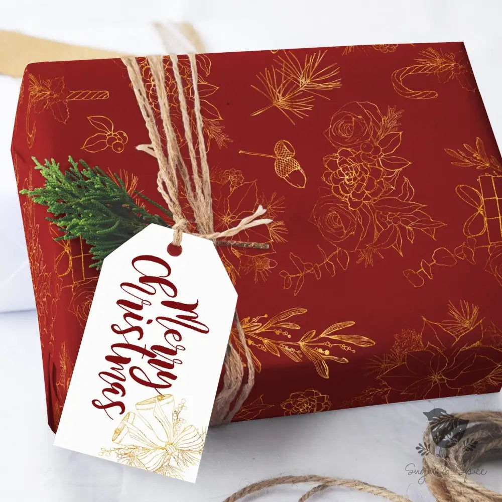 Elegant Red and Gold Christmas Wrapping Paper - Premium Craft Supplies & Tools > Party & Gifting > Packaging & Wrapping from Sugar and Spice Invitations - Just $26.10! Shop now at Sugar and Spice Paper