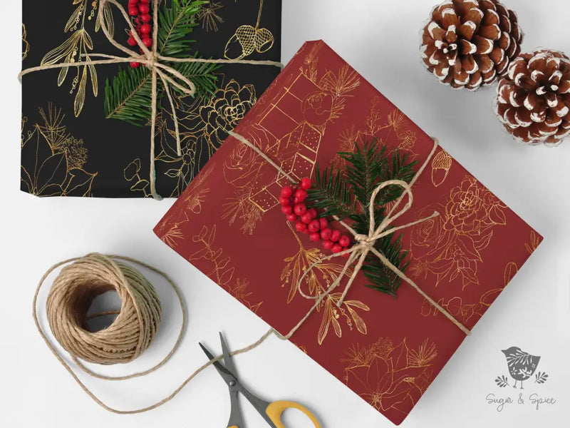Elegant Red and Gold Christmas Wrapping Paper - Premium Craft Supplies & Tools > Party & Gifting > Packaging & Wrapping from Sugar and Spice Invitations - Just $26.10! Shop now at Sugar and Spice Paper