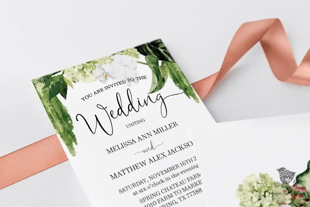 Elegant Watercolor Greenery Wedding Invitation - Premium Paper & Party Supplies > Paper > Invitations & Announcements > Invitations from Sugar and Spice Invitations - Just $2.15! Shop now at Sugar and Spice Paper