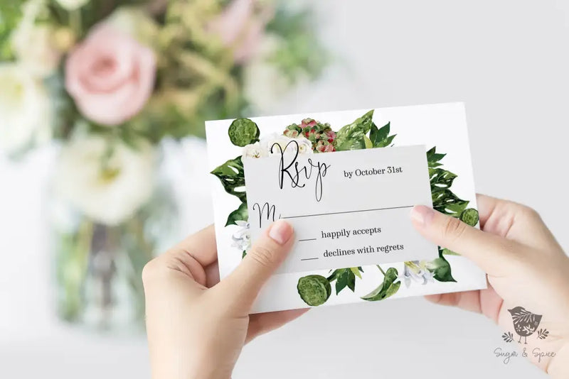 Elegant Watercolor Greenery Wedding Invitation - Premium Paper & Party Supplies > Paper > Invitations & Announcements > Invitations from Sugar and Spice Invitations - Just $2.15! Shop now at Sugar and Spice Paper