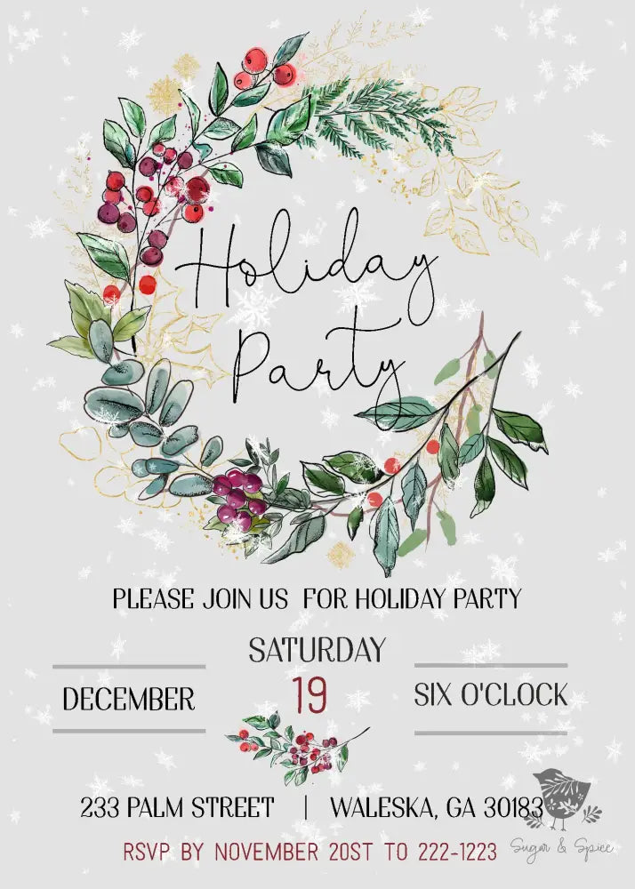 Elegant Wreath Christmas Invitation - Premium Digital File from Sugar and Spice Invitations - Just $2.10! Shop now at Sugar and Spice Paper