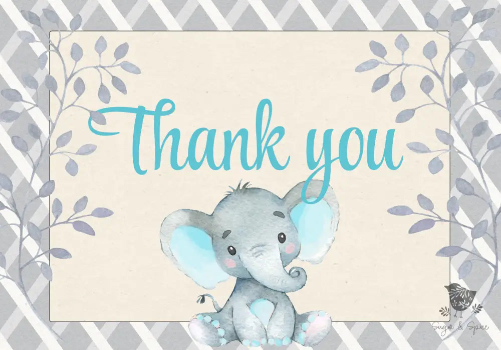 Elephant Blue Thank You Card - Premium Paper & Party Supplies > Paper > Invitations & Announcements > Invitations from Sugar and Spice Invitations - Just $2.50! Shop now at Sugar and Spice Paper