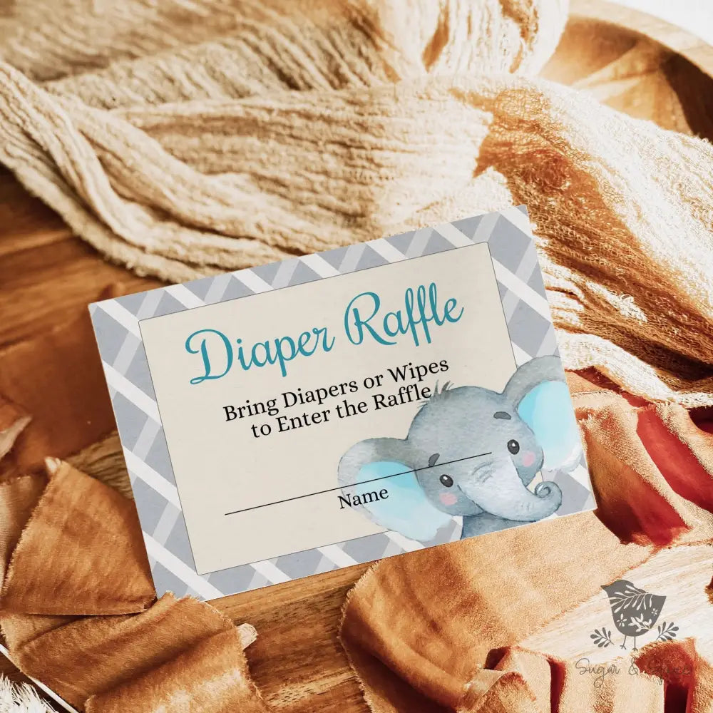 Elephant Boy Diaper Raffle - Premium Paper & Party Supplies > Paper > Invitations & Announcements > Invitations from Sugar and Spice Invitations - Just $1.90! Shop now at Sugar and Spice Paper