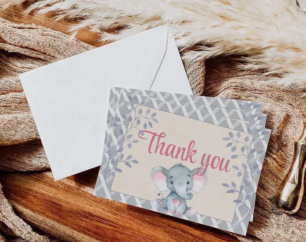 Elephant Pink Thank You Card - Premium Paper & Party Supplies > Paper > Invitations & Announcements > Invitations from Sugar and Spice Invitations - Just $2.50! Shop now at Sugar and Spice Paper