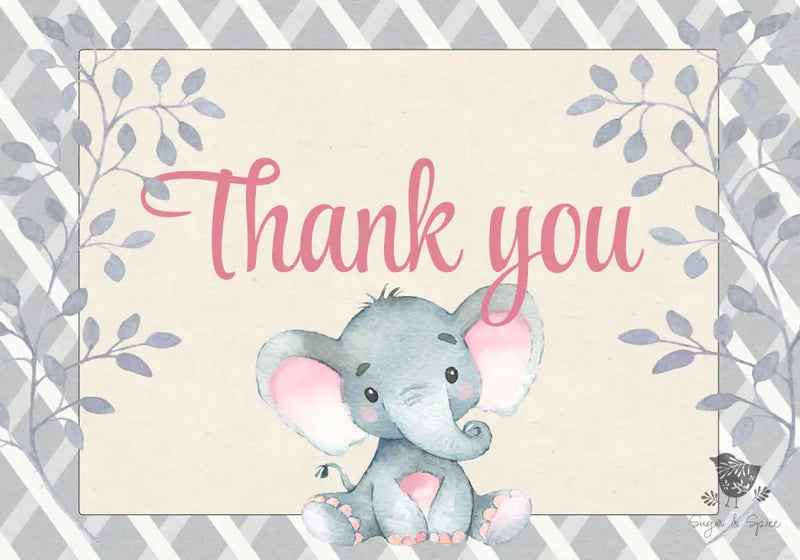 Elephant Pink Thank You Card - Premium Paper & Party Supplies > Paper > Invitations & Announcements > Invitations from Sugar and Spice Invitations - Just $2.50! Shop now at Sugar and Spice Paper