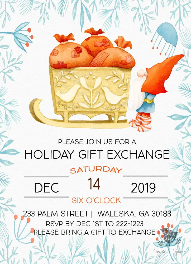 Elf Gift Exchange Party Christmas Invitation - Premium Digital File from Sugar and Spice Invitations - Just $2.10! Shop now at Sugar and Spice Paper