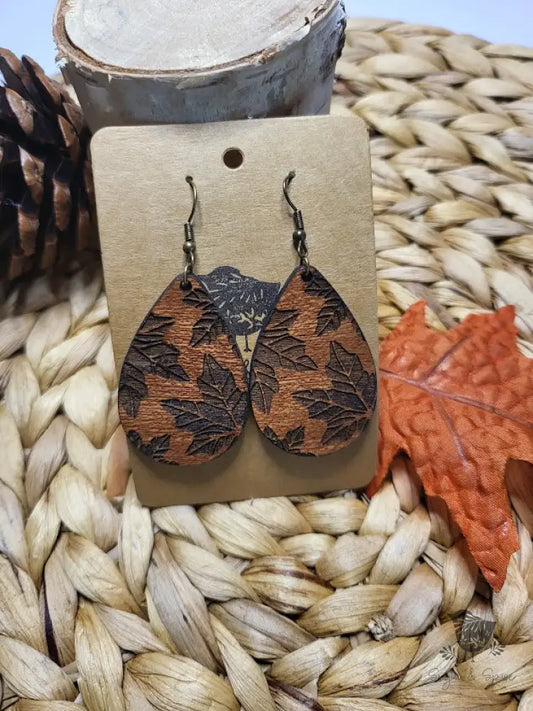 Engraved Maple Leaf Wood Earrings - Premium  from Sugar and Spice Invitations - Just $11.25! Shop now at Sugar and Spice Paper