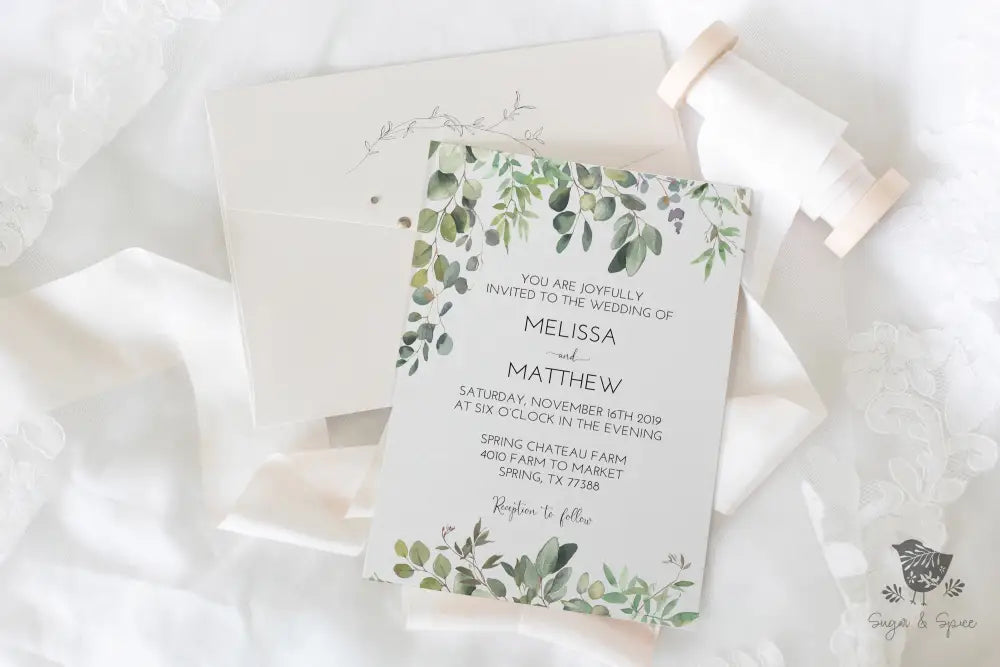 Eucalyptus Greenery Wedding Invitation - Premium Paper & Party Supplies > Paper > Invitations & Announcements > Invitations from Sugar and Spice Invitations - Just $2.15! Shop now at Sugar and Spice Paper
