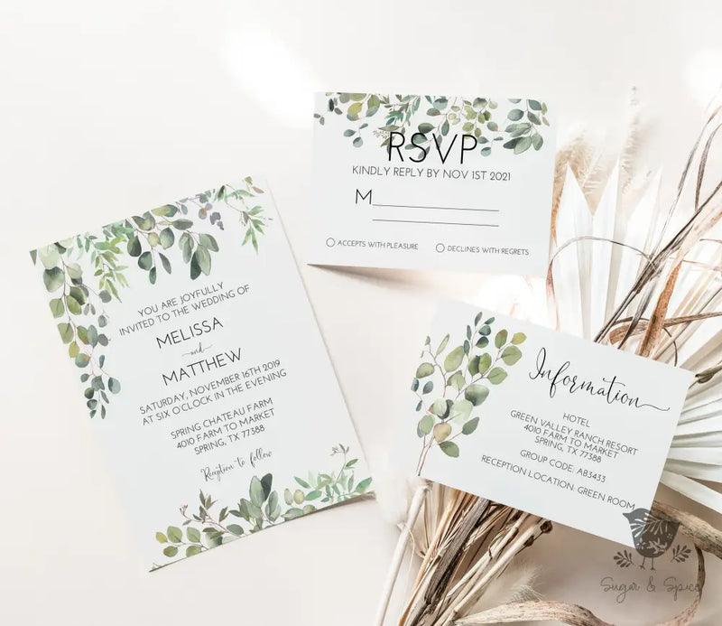 Eucalyptus Greenery Wedding Invitation - Premium Paper & Party Supplies > Paper > Invitations & Announcements > Invitations from Sugar and Spice Invitations - Just $2.15! Shop now at Sugar and Spice Paper