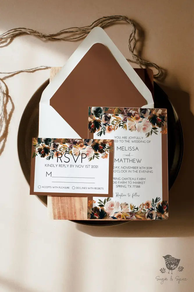 Fall Boho Wedding Invitation Suite - Premium Paper & Party Supplies > Paper > Invitations & Announcements > Invitations from Sugar and Spice Invitations - Just $2.15! Shop now at Sugar and Spice Paper