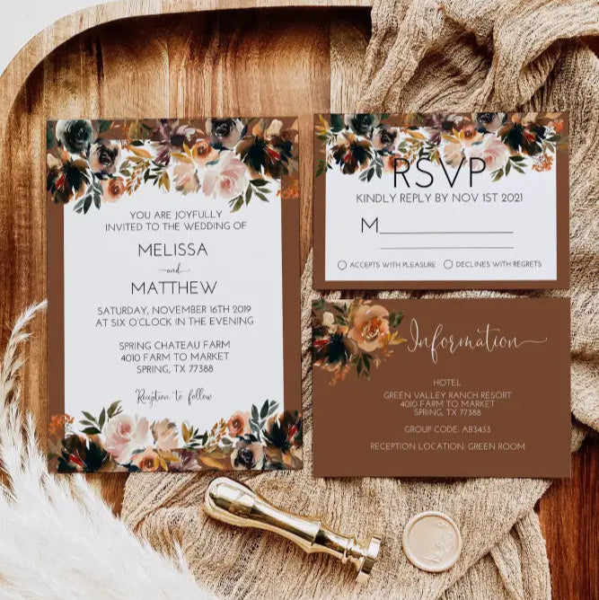 Fall Boho Wedding Invitation Suite - Premium Paper & Party Supplies > Paper > Invitations & Announcements > Invitations from Sugar and Spice Invitations - Just $2.15! Shop now at Sugar and Spice Paper