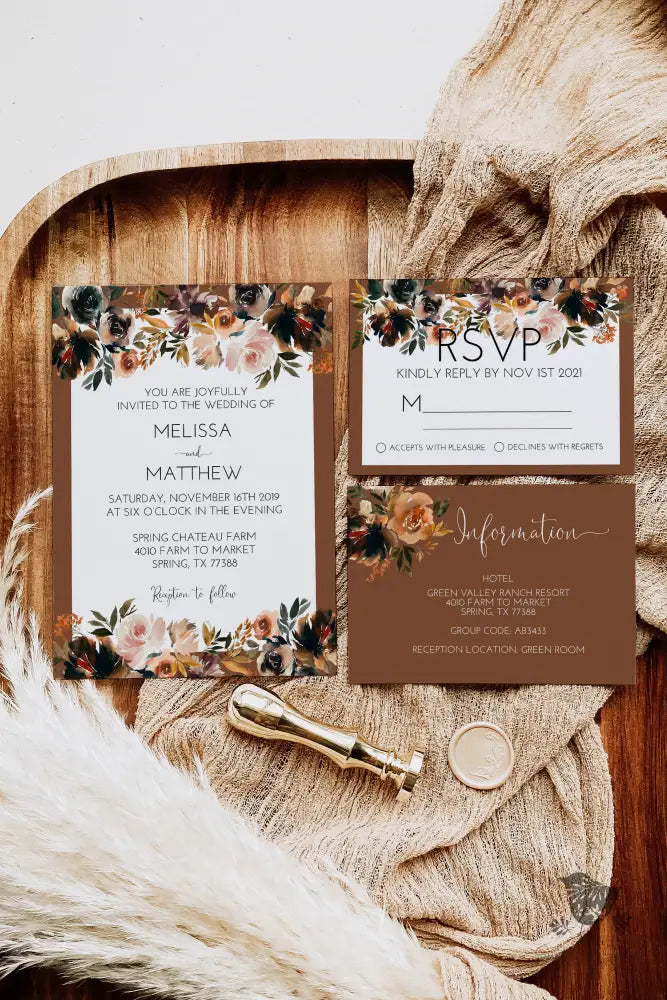 Fall Boho Wedding Invitation Suite - Premium Paper & Party Supplies > Paper > Invitations & Announcements > Invitations from Sugar and Spice Invitations - Just $2.15! Shop now at Sugar and Spice Paper