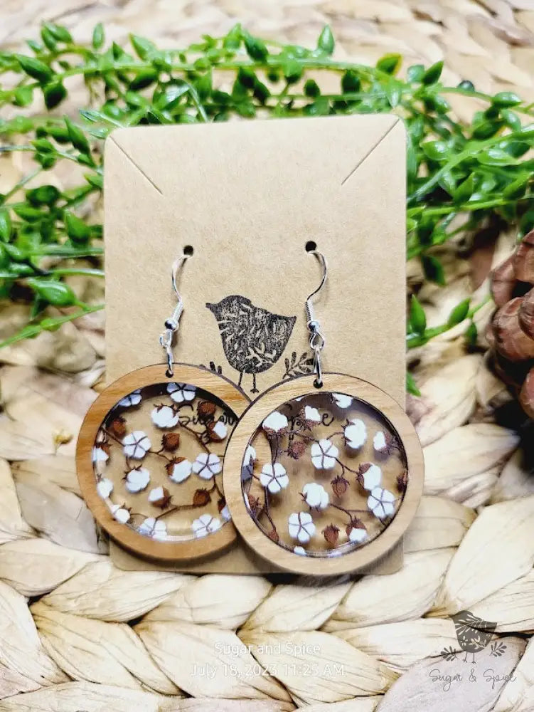 Fall Cotton And Wood Round Earrings